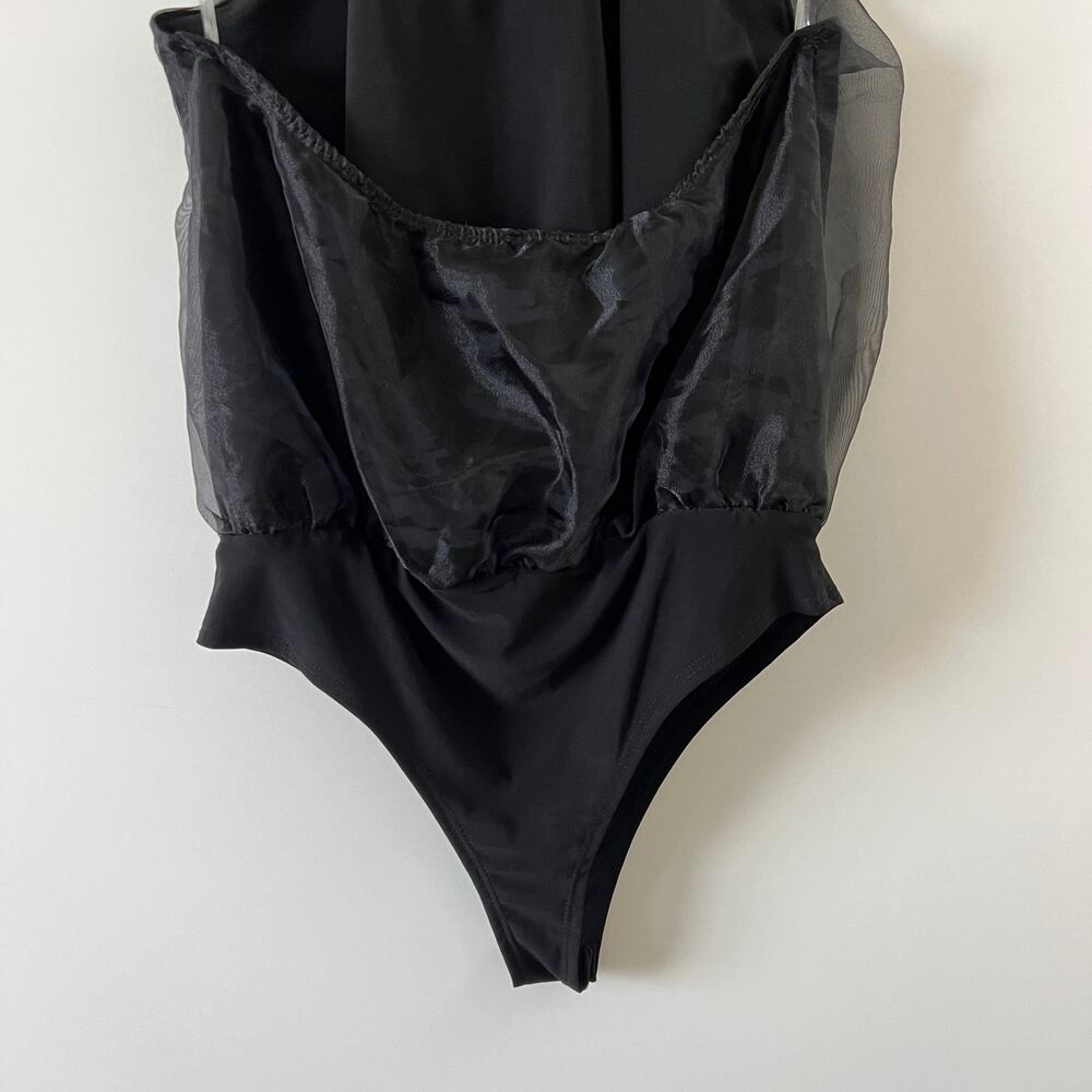 Klesis Black Organza Halter Mock Neck Thong Bodysuit Womens Medium - Picture 6 of 13